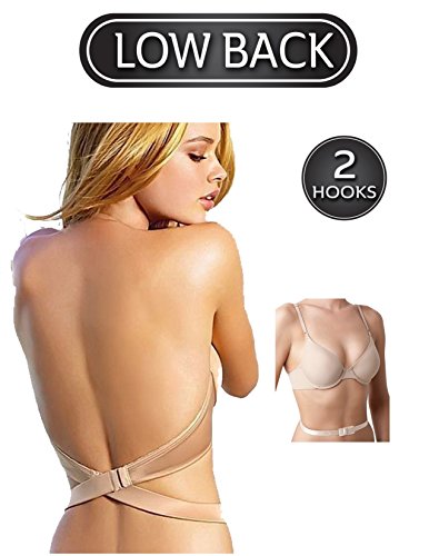 Women's Backless Low Back Bra Converter 2 Hook Nude Strap Extender Perfect for a Backless Dress or Top