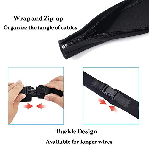 Premium 4 Pack Cable Management Sleeve with 5 Pieces Cable Tie, Adjustable Cord Organizer Cable Wrap Wires Cover Sleeves Wraps Wire Hider System with Zipper and Buckle for Desk Home Office Computers