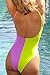 Laucote Athletic Contrast Color Monikini Backless One Piece Swimsuit for Women S Yellow
