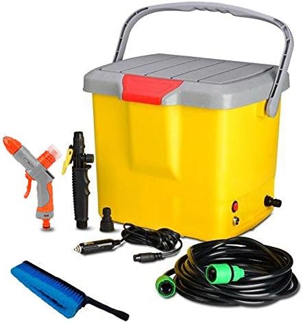 Qualimate Portable 12V DC Electric High Pressure Washer Automatic Car/Bike Washer Machine Spray Gun with 16 Liter Water Tank, Brush, High Pressure Wand Perfect for Washing Vehicle, Cars (Multi Color)