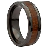 8MM Black Ceramic Wedding Ring Acacia Koa Wood Inlay Comfort Fit
