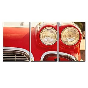 Close Up Photo of Retro Car Headlights x3 Panels