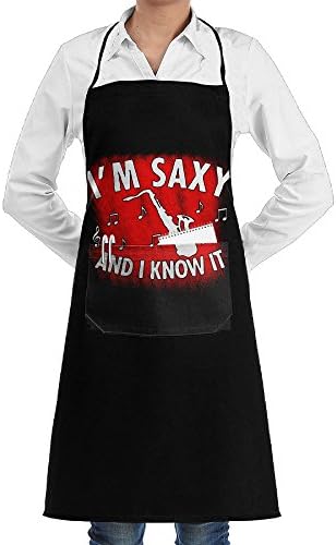 I'm Saxy And I Know It Adjustable Bib Apron Waterdrop Resistant With 2 Pockets Cooking Kitchen Aprons For Women Men Chef