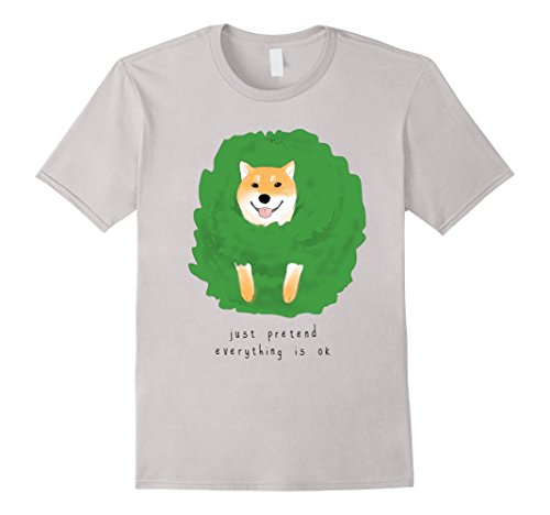 Men's Shiba Inu Stuck in a hedge Shirt - Funny meme Shibe T-shirt Medium Silver
