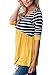HOTAPEI Women Shirts Casual Contrast 3/4 Sleeve Striped Round Neck Blouse Tops Yellow XL