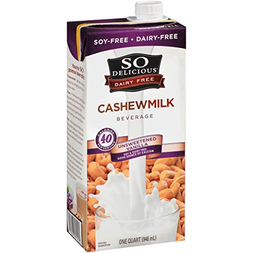 So Delicious Dairy Free Cashewmilk Beverage Unsweetened Vanilla 32 oz (Pack of 6), Dairy Soy Coconut and Almond Alternative Unsweetened Vanilla Milk Drink, Shelf-Stable Aseptic Packaging
