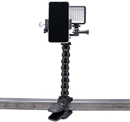 Livestream Gear - Desk Clamp Setup with Dimmable LED Light for Live Stream, Videos, or YouTube. Fits Larger Sized Devices, and Dimmable LED Light to Adjust Brightness. (Clamp w/Md. Holder)