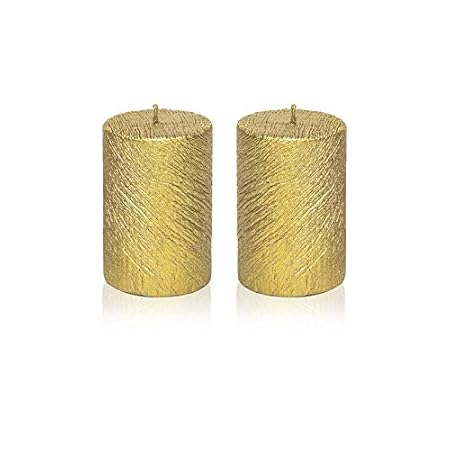 Maxime Candles Wax Decorative Candles (10.5 cm x 8.5 cm x 5.5 cm, Golden, Set of 2, MR173/Golden)
