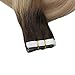 [Surprise] 16 Inch Balayage Tape In Hair Blonde Remy Human Hair Color 3 Dark Brown Roots Fading To 27 and 24 Light Blond Ombre Glue In Real Human Hair Extensions 50 Grams Per Package