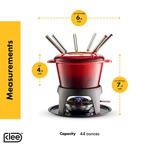 Klee 12-Piece Cast Iron Fondue Set with Red Fondue Pot, 6 Fondue Forks, Fondue Burner and Fondue Pot Base, 44 oz - Thumbnail 6