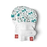 goumikids - goumimitts, Scratch Free Baby Mittens, Organic Soft Stay On Unisex Mittens, Stops Scratches and Prevents Germs - (Forest Friends - Aqua, 3-6 Months)