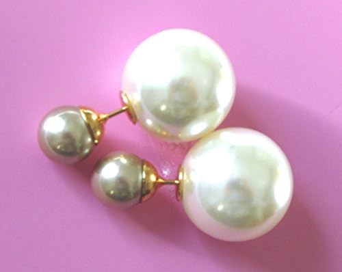 Caramel Coffee Man-made Shell Pearl Front Studs with big Acrylic pearls Ear cuff earrings, wedding earrings, ear climbers, ear crawlers