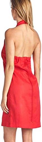 Linen dress Halter for Ladies. Sexy Cuban style dress. Runs Big. (Medium, red)