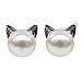 Wicary Cat Earrings Sterling Silver Cultured Freshwater Pearl Stud Earrings