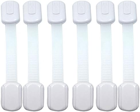 Mosong Adjustable Child Safety Locks - Latches to Baby Proof Cabinets, Drawers, Fridge, Oven, - 6 Pack (White)