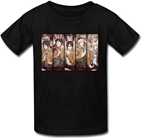 Ambom Youth Attack On Titan Kids Boys And Girls Short Sleeves T-Shirt M Black