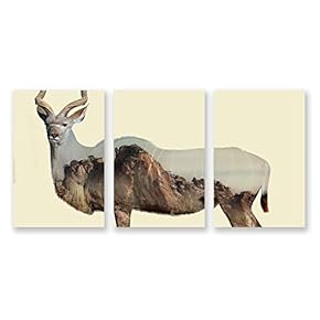 3 Panel Animal with Mountain Pictures Home Wall...