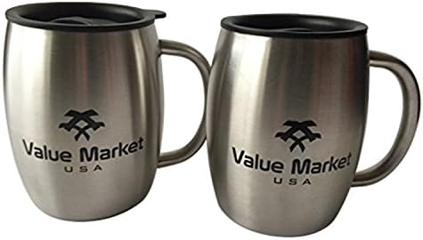 Value Market USA, Stainless Steel 16.9 oz Double Wall Insulated Coffee Beer Beverage Mug Set of 2, Brushed Steel