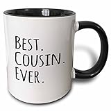3dRose Best Cousin Ever Gifts for Family and Relatives Black Text Two Tone Black Mug, 11 oz, Black/White