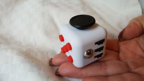 Fidget Box Anxiety & Stress Release Toy - Fidget Box To Express Hyperactivity, Calm Down, Increase Focus - Fidget Cube ADHD Clicker Toy For Children & Adults - White with Red and Black Buttons