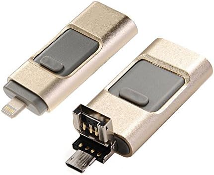 ANATEK® 3 in 1 Multifunction Mobile USB Flash Drive [32G] with Lightning Connector OTG for iPhone 5 5S 6 6S Plus, iPad Mini, iPad 4, iPad Air, Android Systems, Computer and PC (Gold)