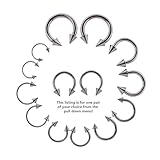 Pair of Steel Circular Barbell w/Cones Horseshoe Earrings 18-8G