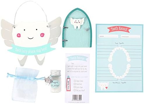 CHILDREN’S TOOTH FAIRY RECORD CARD GLITTER SIGN KIT BLUE WHITE RED 15X25X3CM