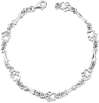 Sterling Silver Dog Paw and Bone Charm Link Bracelets,19cm