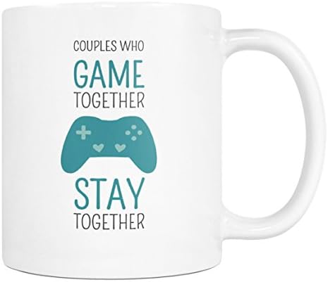 Couples Who Game Together Stay Together Coffee Mug - Gamer Gift For Men, Women - 11oz White, Blue Tea Cup - Funny Gaming Gift For Girlfriend, Boyfriend, Wife, Husband
