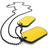 KONOV Army Style 2pcs Dog Tag Pendant Mens Necklace Chain, Yellow