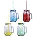 Pack of 4 Mason Jar Mugs with Handle, Color Lids and Plastic Straws 16 Oz ,Each , Old Fashion Drinking Glasses, Glass Drinking Cup ,Dishwasher Safe, Assorted Color Lid (4x16oz+lids+straws)