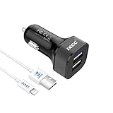 iXCC 24W 2.4A Dual Port Universal USB Car Charger High Speed Charging with 3-Feet MFi Certified Lightning Cable for iPhone 7 / 6s / Plus, iPad Pro / Air 2 / mini and More - Black