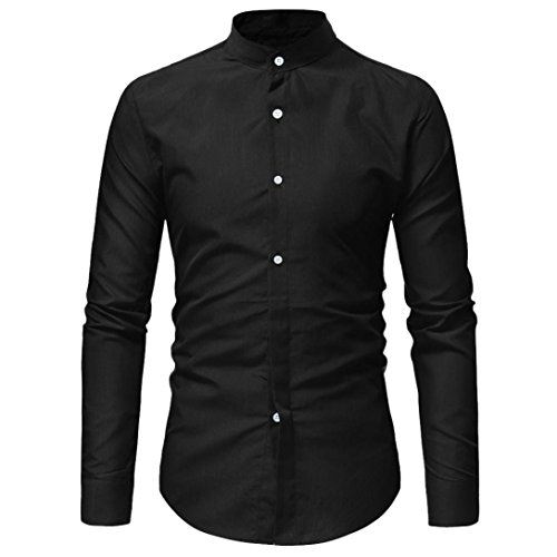 Click Here to See More Images WUAI Men's Dress Casual Shirts Business Solid Pure Color Slim Fit Regular Long Sleeve Button Down Shirts(Black,US Size 2XL = Tag 3XL)