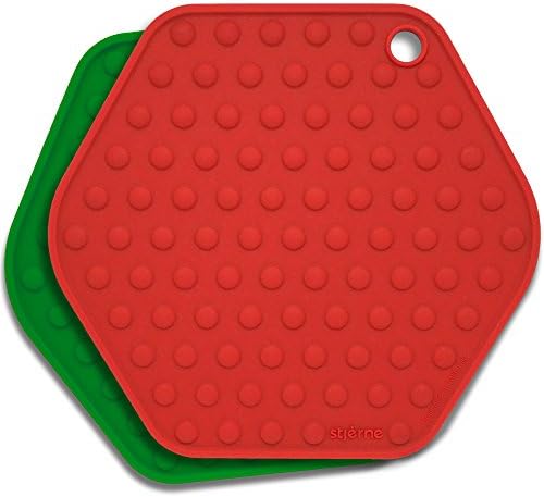 Set of 2 Stjerne Multipurpose Large Silicone Trivets, Mat, Multiple Spoon Rest, Jar Opener, Pot Holder, Coaster, 5-in-1, Heavy Duty &amp; Flexible (Cherry, Emerald)