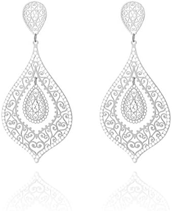 Women’s Stud Dangle Earrings,Stylish Water Drop Earring for Girls Vintage Earring Anti-allergy Stainless Steel Studs Earring with CZ Crystal