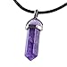 Natural Dark Amethyst Gemstone Hexagonal Pointed Reiki Chakra Pendant Genuine Leather Necklace 18