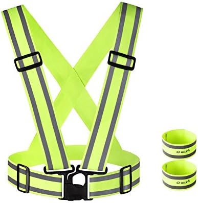 Owish Reflective Vest with Hi Vis Bands Fully Adjustable & Multi-purpose: Running, Cycling, Motorcycle Safety, Dog Walking High Visibility Day And Night