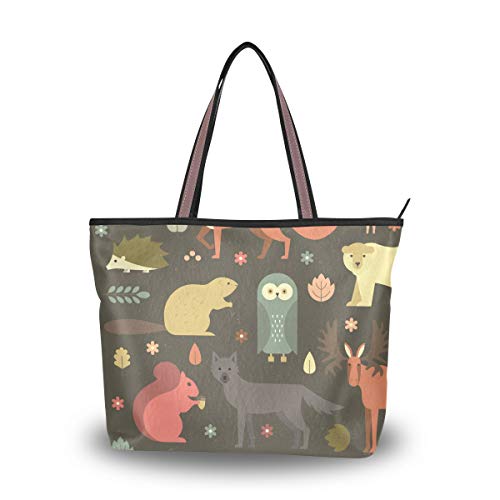 Women's Handbags Forest Animals Mae Fox Bear Wold Squirrel Polyester Fabric Shoulder Bag