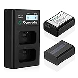 Powerextra 2 Pack Replacement Sony NP-FW50 Battery & Smart LCD Display Dual Channel Charger Compatible for Sony Alpha a6500, a6300, a6000, a7s, a7, a7s ii, a7s, a5100, a5000, a7r, a7 ii Camera