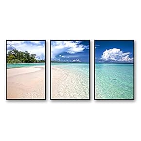 Framed Canvas Wall Art for Living Room, Bedroom Ocean Sea Beach Canvas Prints for Modern Home Decoration Ready to Hang - 16"x24"x3 Panels