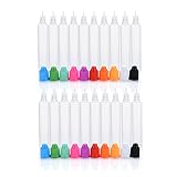JIUZHU 20 Pieces 30ML LDPE Squeezable Plastic Dropper Bottle Bulk with Childproof Cap and Thin Tip (10 Colors)