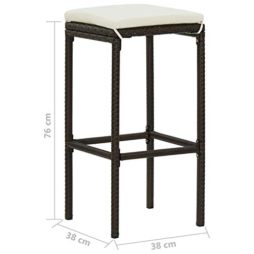 Tidyard 3 STK. Barhocker, Barstuhl mit Sitzpolster, für Hausbar Garten, Gartenstuhl PE-Rattan, Stahl, Braun & Cremeweiß – Bild 8