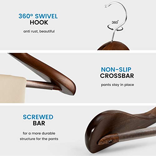 image for ZOBER High-Grade Wide Shoulder Wooden Hangers 10 Pack with Non Slip Pa