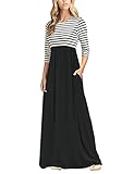 MEROKEETY Women's Striped Scoop Neck 3/4 Sleeve Casual Maxi Dress With Side Pockets