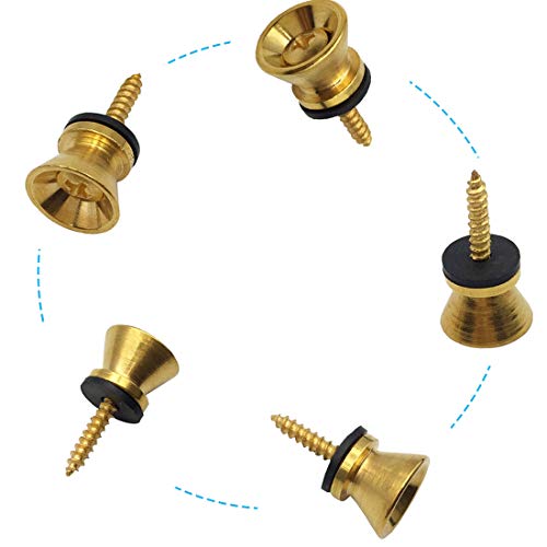 Pakala66 Metal Strap Lock Buttons End Pins with Mounting Screws For Electric Acoustic Guitar, Bass, Ukulele Pack of 10-Gold