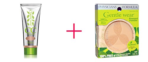 Physician's Formula, Inc., Organic Wear CC, Color + Correction Cream, Light/Medium, SPF 20, 1.2 fl oz AND Physician's Formula, Inc., Gentle Wear, Pressed Powder, Translucent Medium, 0.3 oz - BUNDLE