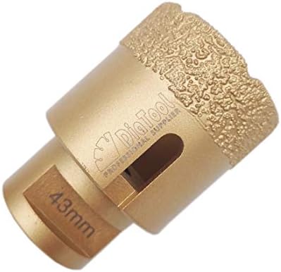 DIATOOL Diamond Drill Core Bit Diameter 43mm with M14 Connection Vacuum Brazed Hole Saw 15MM Diamond Height