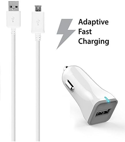 Quick Charge 2.0, Ixir Cable and Car Charger Set -Includes (1) 3.8 Ft Micro USB Cable and (1) Car Charger for Galaxy S7 S6 Edge Plus, Note 4 5, LG G4, Nexus 6 (WHITE)