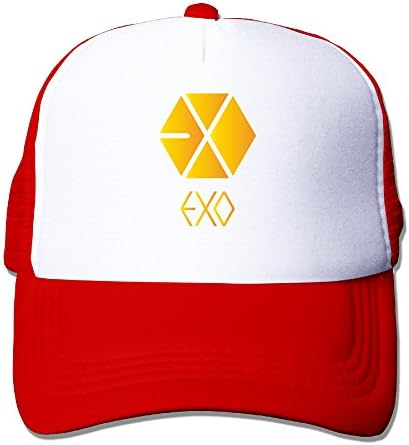 Korean Exo Golden Logo Snapback Trucker Mesh Adult One Size Fits Most Hats Caps Red