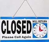 Open Closed Store Sign with Will Return Clock, Blue